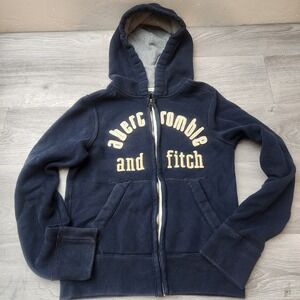 Abercrombie and Fitch Blue Sweatshirt‎ Size M Kids Full Zip Hoodie Spellout Y2K